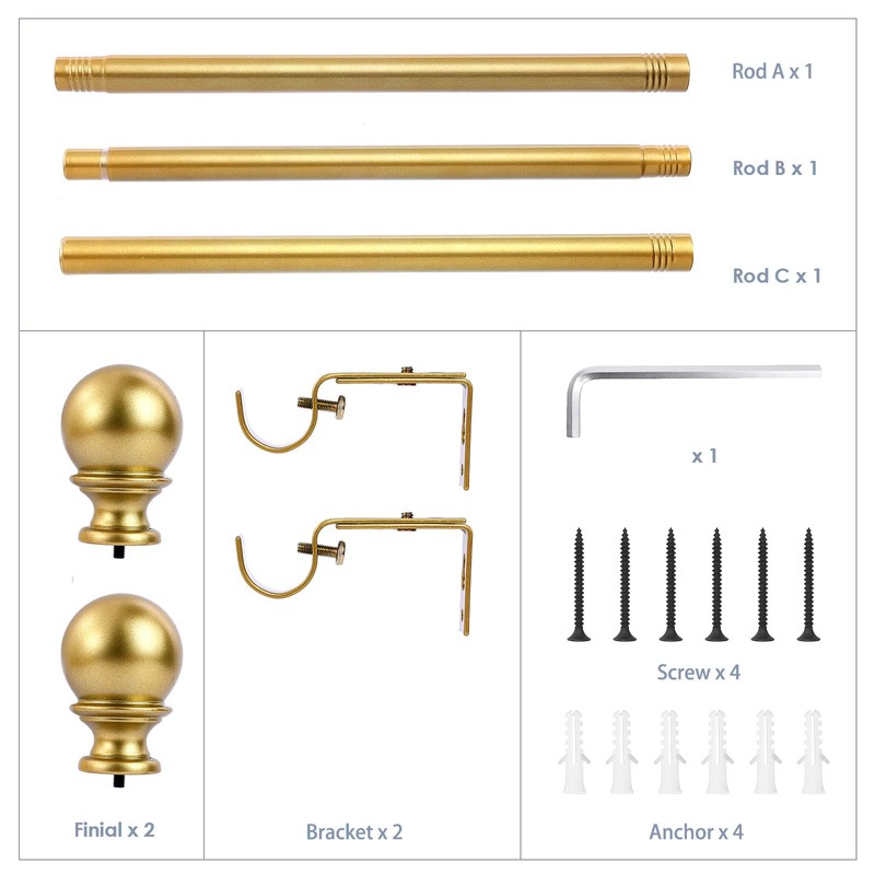 Curtain Rods for windows,1" Diameter Curtain Rod, 32-48" Standard Decorative