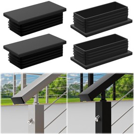 Gyykzz 4 Pack Plastic End Cap Fit for 2.36" x1.18" Stainless Steel & Aluminum Flat Handrail, Rectangle Handrail Accessories Universal Black Non-Slip Nylon Plug for Pipe Tubing