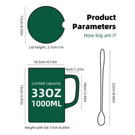 WEOPYCJ Oversized Ceramic Coffee Mugs 33 oz with Lid and Spoon Green