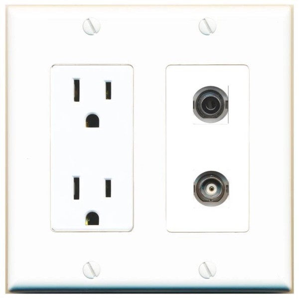 RiteAV Power Outlet and 3.5mm BNC Wall Plate Decorative [White]