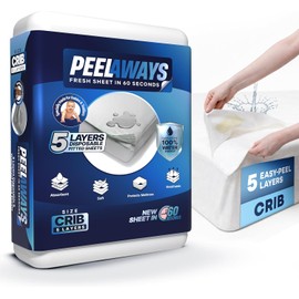 PEELAWAYS Crib-A-Peel Disposable Waterproof Crib Sheets - Super Absorbent Bedwetting Pads for Infants, Potty-Training, Spills, and More - 5 Layer 28" x 52" x 6"