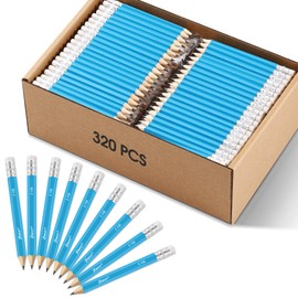 ZWlOT 320 Pieces Half Pencils with Eraser Top - #2 HB Golf Mini Pencils 4 Inch Short Pre Sharpened Pencils Wood Cased Pencils for Classroom, Office, School, Wedding, and Party Game (Light Blue, Box)