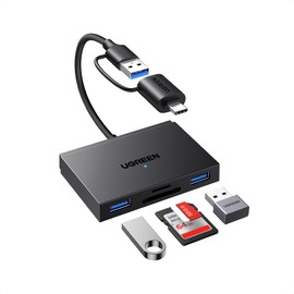 UGREEN SD Card Reader, USB-C & USB3.0, 2-in-1 4 in 1 SD TF CF MS Multi-Card Reader, 4 Cards Simultaneously Read and Write High Speed Transfers