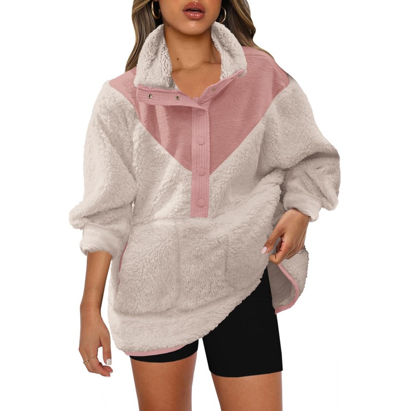 Panadila Womens Fuzzy Fleece Pullover Oversized Sherpa Sweatshirt with Pockets