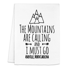 Sweet Dishcloth/Tea Towel ~ The Mountains are Calling and I Must Go ~ Asheville, North Carolina ~ Funny Kitchen Cloth ~ White or Gray (White)