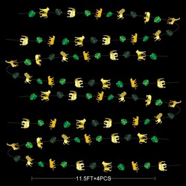 46Ft Gold and Green Animal Palm Leaf Garland Party Decorations Hanging Paper Banner Animal Bunting Streamers for Jungle Safari Animal Zoo Themed Wild One Forest Birthday Boys Baby Shower Summer Decor