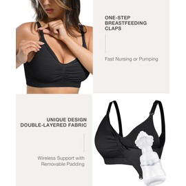 Lover-Beauty Nursing Bras for Breastfeeding Comfortable Hands Free Pumping Bras Pregnancy Maternity Sport Bra, Black, S