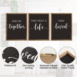 flangairy Set Of 3 15.7x11.8 Inch And So Together They Built A Life They Loved Sign With Wood Framed, Black Above Bed Wall Art, Bedroom Living Room Rustic Farmhouse Decor For Home