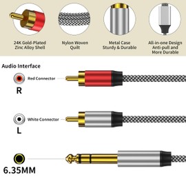 PPTVC RCA to 1/4 Cable 3FT, 1/4 TRS to RCA Y Splitter Cable, 1/4 to Dual RCA Audio Cable