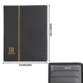 AS0108BK 160 Compartments 20 Black Pages Faux Leather Padded Black Cover Collection Folder for Paper Money Stamps