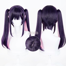 FIOCO Cosplay Wig, Noi Komazawa, Twin Tails, Semi-Long Hair, Blue, Pink, Mix, Full Wig, Heat Resistant, For Disguising, Parties, Costume, Theatre, Everyday Wig, Halloween, Christmas, School Festival