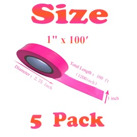 5 Rolls Flagging Marking Tape Pink,Non-Adhesive Survey Tape,Hi-Vis Plastic Ribbon Outdoor,Fade-Resistant for Surveyors Tree Hunting Trail Boundaries & Hazardous Areas Workplace (1" x 100′/Roll)