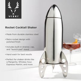 Viski Rocket Cocktail Shaker with Strainer Bar Set for Cold Brew Cocktails, Margarita, Espresso Martini, Stainless Steel Martini Shaker, Home Bar Accessories, Bartending Tools, Bartender Gifts, 24oz