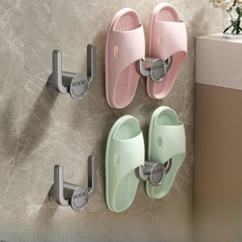 Slipper Holder for Bathroom 4 Pcs Shoes Hanger Drying Rack with Double Hooks Wall Door Mounted Shoes Rack Self Adhesive Slipper Holder Storage Organizer Towel Hook Coat Hooks for Closet Storage