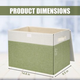 Large 17" 42 Quarts Collapsible Stackable Storage Bins with Lids [3-Pack] Foldable Fabric Linen Storage Boxes Cube, Closet Organizer Baskets with Label for Home (16.7 x 12 x 12, Green & White)