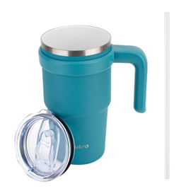 Zukro 20 oz Insulated Tumbler Ceramic Interior Coating, No Metallic Aftertaste, Vacuum Stainless Steel Double-walled Coffee Cup with Handle, Lid and Straw, BPA Free, No Sweat, Dishwasher Safe, Teal