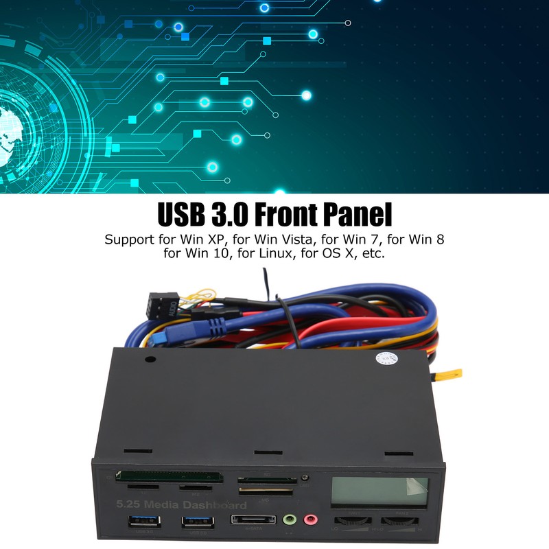 Media Dashboard USB3.0 Front Panel Hub LCD Display Optical Drive