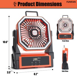 FUNFAN Camping Fan Rechargeable - 1000mah Battery Operated, Portable Adjustable Fans with LED Lights, for Travel, Beach, Outdoor, Indoor