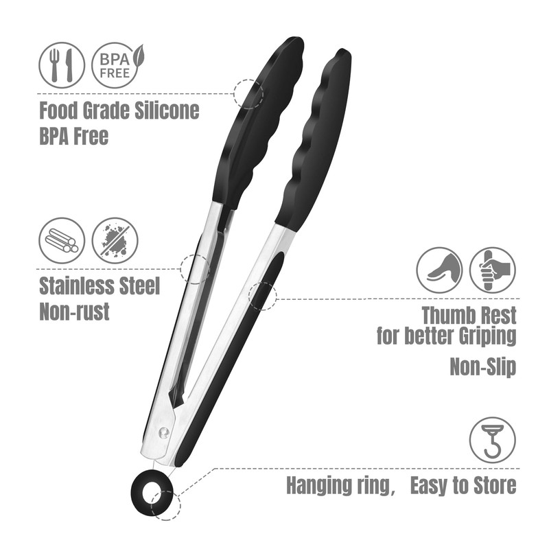 Hotec Mini Silicone Kitchen Tongs for Cooking - 7-Inch Small