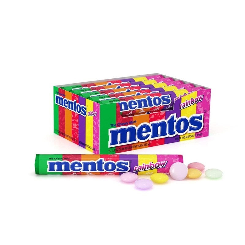Mentos Chewy Mint Candy Roll, Rainbow Mint Candies, 14 Pieces
