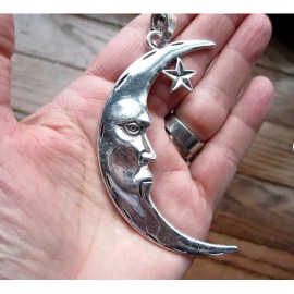 Fashion Jewelry X BIG CRESCENT MOON STAR Pendant 925 Sterling Silver 22" Necklace men women