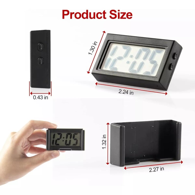 L&T Mini Reloj De Coche Digital Autoadhesivo Con Soporte Lcd