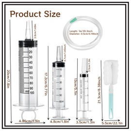 Large Syringe with Tube, Plastic Syringes, Reusable Liquid Syringe, Measuring Syringe for Industry Laboratory Pets Feeding Watering Oil - 100ml 60ml 20ml