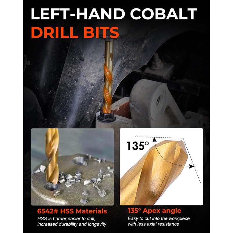 19 Piece Screw Extractor and Left Hand Drill Bits Set,