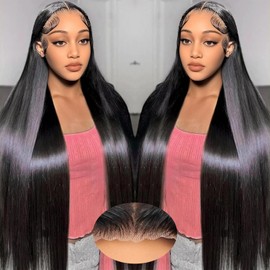 Rruaneal 24 Inch Straight Glueless Wigs Human Hair Pre Plucked Pre Cut 9X6 HD Clouser Lace Front Wigs 220% Density Straight Human Hair Wigs for Black Women