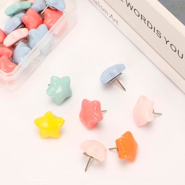 20 Pcs Star Shape Multi-Color Push Pins, Plastic Glitter Thumb Tacks Cute Drawing Pins for Corkboard Wall Hanging Calendar Photo Bulletin Board Map Office Home Decor