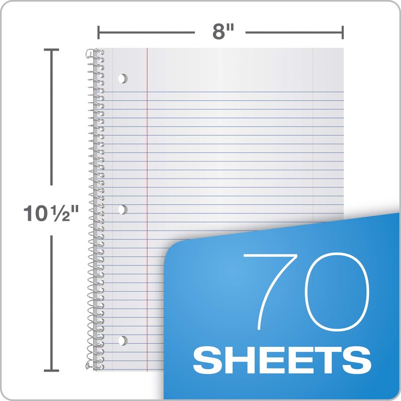Oxford Spiral Notebook, 1-Subject, College Ruled Paper, 70 Sheets, Color
