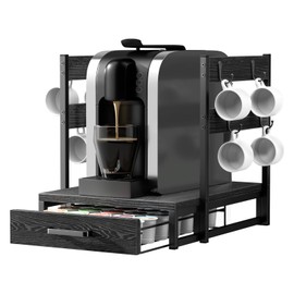 Evermagin Coffee Pod Drawer for K Cup, 35 Pods K-Cup Holder Organizer with Cup Holder, Durable Coffee Maker Stand with Storage Drawer, Black