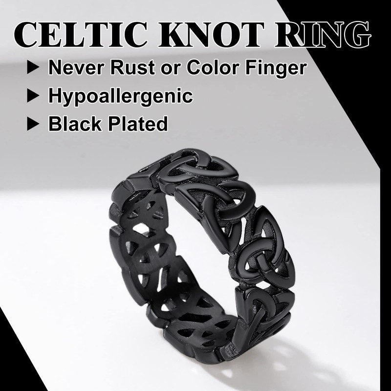 Richsteel Aesthetic Rings Irish Celtic Stainless Steel Couples Black Ring