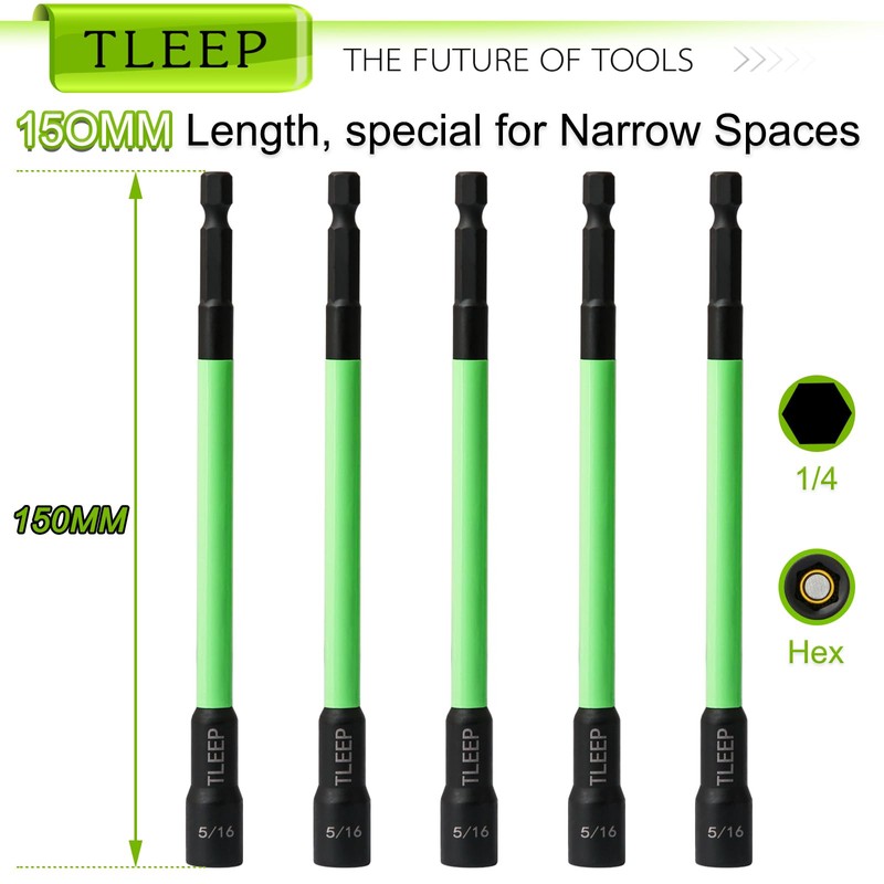 TLEEP 150MM 5/16" Magnetic Power Nut Driver Set for Impact