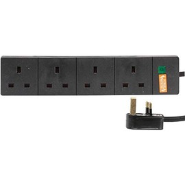 Pro Elec 4 Gang Surge Protected Mains Extension Lead, Black, 6m