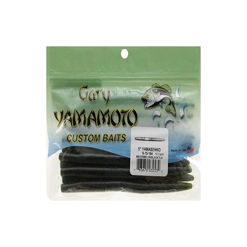 Yamamoto Senko Worm, 5", 10pk, Watermelon with Large Black