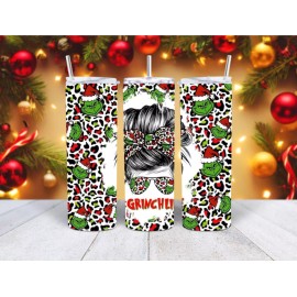 Unbranded Christmas Grinchmas Mom Bun Insulated 20oz Skinny Travel Tumbler