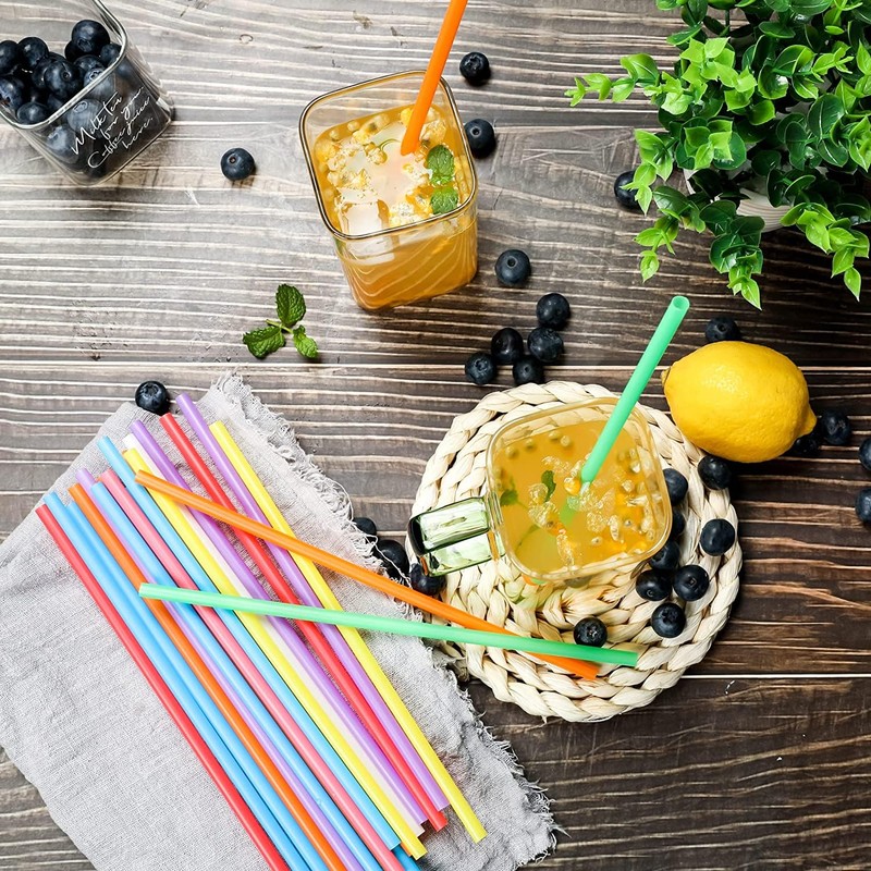 100 Pcs Colorful Plastic Long Disposable Drinking Straws.(0.23''diameter and 10.24"long)