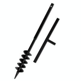 LJLB Ground Drill Handle Auger Bit for Planting, Steel Construction, 3.94" Dual Spiral Design, 3'3" Total Length, Black