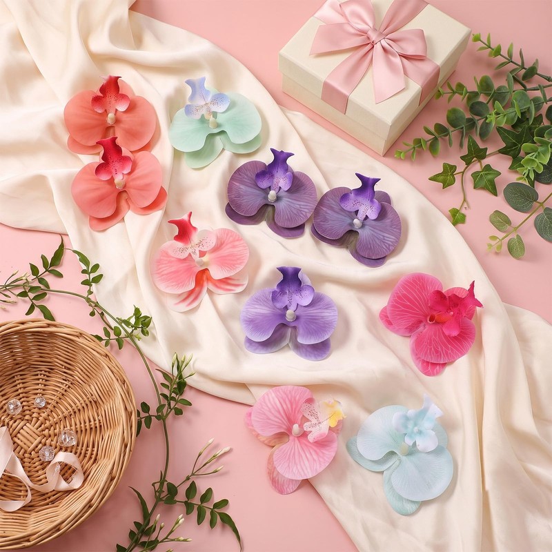 20PCS Fabric Butterfly Orchid Flower Heads for DIY Crafts