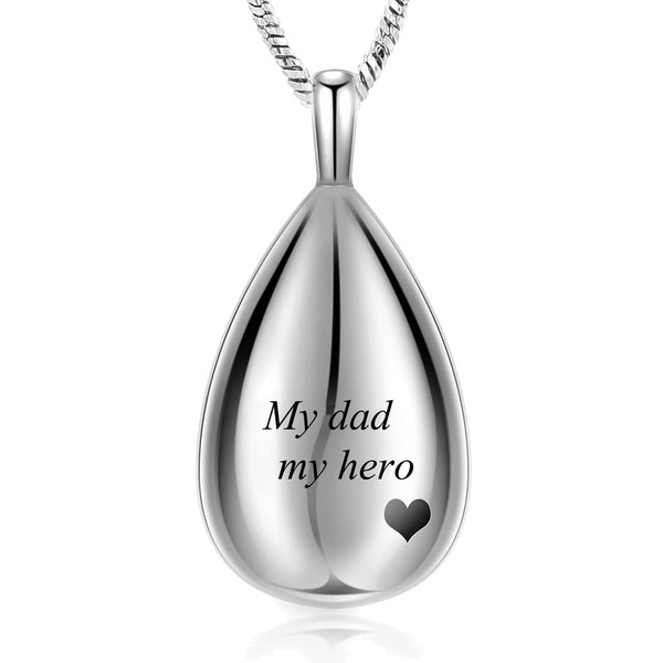 Yinplsmemory Carved Teardrop Keepsake Ashes Necklace Urn Pendant Cremation Memorial