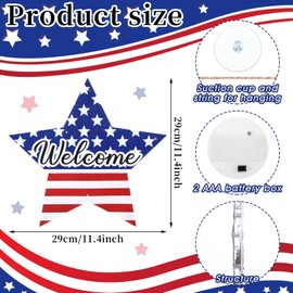 Wonderjune Lighted 4th of July Door Sign Decorations Patriotic Welcome Wreath Independence Day Wreath Patriotic Door Hanger Memorial Day Front for Porch Wall Window Decor 11.4 Inch Outdoor(Star)