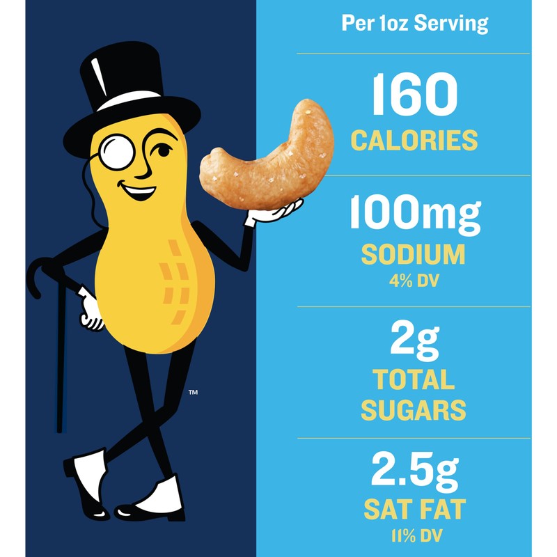 PLANTERS Salted Cashews, Roasted Cashews, Snacks for Adults, 2 oz