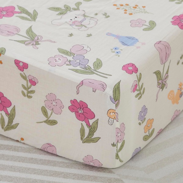 Brandream Luxury Softer Thicker Muslin Crib Sheets Set, Cotton Wildflower