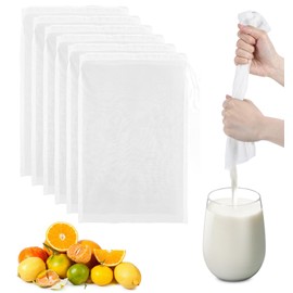 Pack of 6 Nut Milk Bags, Organic Washable, Nut Milk Bag, 20 x 30 cm, Fine Woven Straining Cloth with Drawstring for Nut Milk, Cheese, Yoghurt & Coffee, Reusable Filter Bags