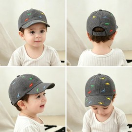 Pesaat Baby Boys' Baseball Cap, Children's Sun Hat, UV Protection (Dark Grey Dinosaur, Size 48 cm (6-12 Months))