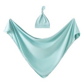 Jastore Baby Swaddle Receiving Blankets with Matching Beanie Set Newborn Nursery Swaddle Wrap for Baby Girls Boys (Serene Green, 47"*47")