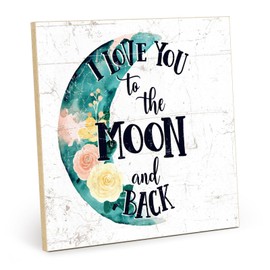 TypeStoff HS-01194 Wooden Sign with Saying - Love You to the Moon and Back - Vintage Look with Quote as Gift and Decoration on the Theme of Love Moon and Back
