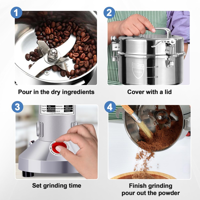Greatrue 550g Electric Grain Mill Grinder, 304 Stainless Steel Flour