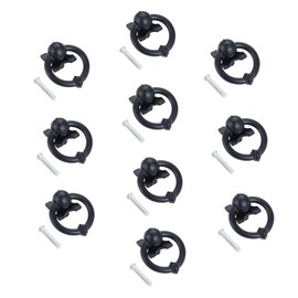 dophee 10Pcs Metal Ring Drop Pulls, Black Single Hole Cabinet Knobs Handles for Drawer Bin Wardrobe Dresser Cupboard Closet with Screws,33x40mm/1.30"x1.57"